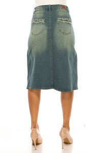 Olivia Vintage Wash & Rhinestone Jean Skirt