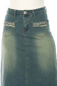 Olivia Vintage Wash & Rhinestone Jean Skirt