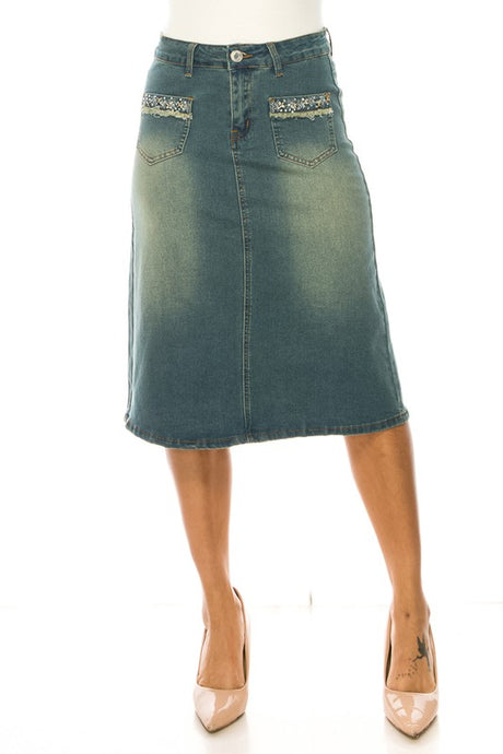 Olivia Vintage Wash & Rhinestone Jean Skirt