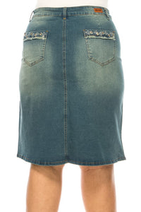 Olivia Vintage Wash & Rhinestone Jean Skirt