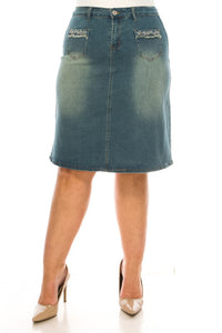 Olivia Vintage Wash & Rhinestone Jean Skirt