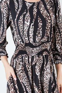 Rhonda Smocking Waist Dress- Animal Print