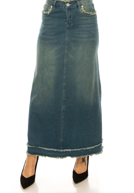 Mandy Fringe Long Jean Skirt