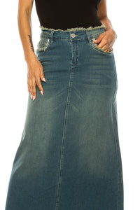 Mandy Fringe Long Jean Skirt