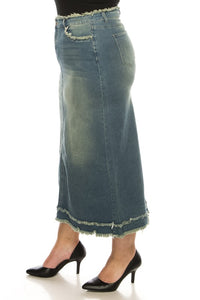 Mandy Fringe Long Jean Skirt