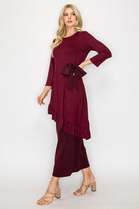 Burgundy & Bow Ruffle Tunic