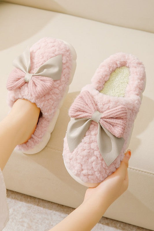 Fuzzy Bow Slippers