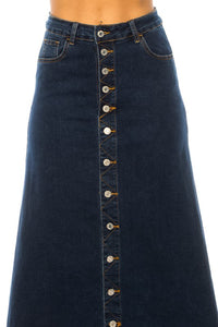 Jennifer Button Front Long Jean Skirt