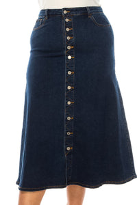 Jennifer Button Front Long Jean Skirt