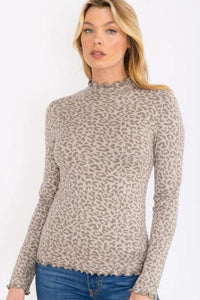 Light Animal Print Mock Neck Top