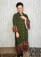 Cammie Button Front Dress- Olive & Floral