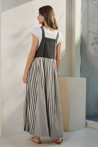 Striped Overall Dress- Black & White