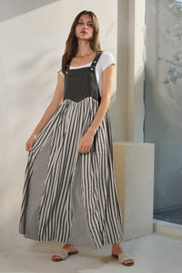 Striped Overall Dress- Black & White