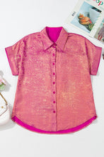 Metallic Short Sleeve Buttons Shirt-Pink or Rose Red