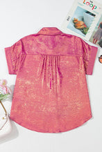 Metallic Short Sleeve Buttons Shirt-Pink or Rose Red