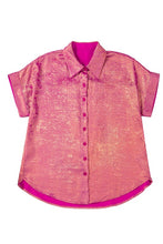 Metallic Short Sleeve Buttons Shirt-Pink or Rose Red