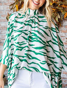 Ivory & Green Zebra Print Top