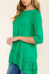 Maggie Double Ruffle High-Low Tunic-Green