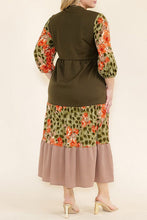 Danica Button Front & Color Block Dress - Olive