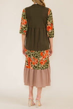 Danica Button Front & Color Block Dress - Olive