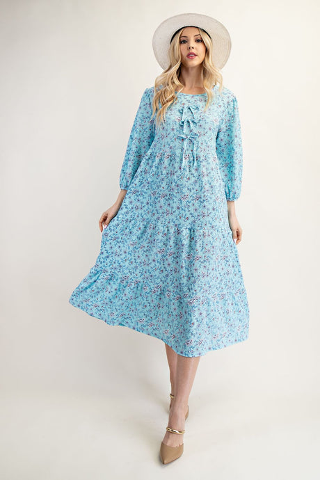 Trish Bow Front Dress- Blue Floral