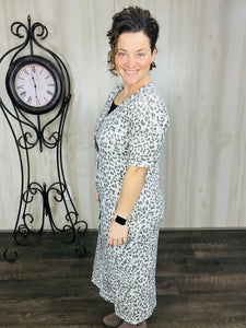 Leopard & Buttons Midi Dress