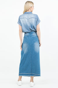 Marci Fringe Long Jean Skirt