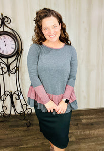 Charcoal & Red Ruffle Tiered Top