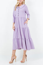 Lavender Honeycomb Buttons & Collar Dress