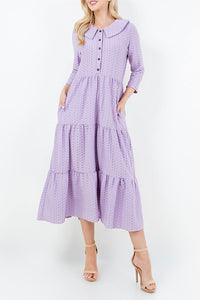 Lavender Honeycomb Buttons & Collar Dress