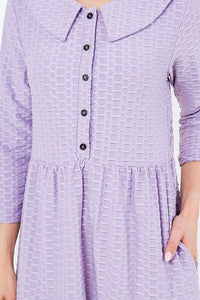 Lavender Honeycomb Buttons & Collar Dress