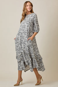 Michella High Low Dress-Black & White Paisley