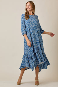 Michella High Low Dress-Denim Paisley