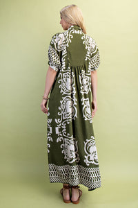 Melanie Boho Smocked Front Dress- Olive
