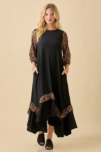 Michella High Low Dress-Black & Leopard
