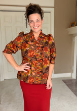 Rust & Floral Ruffle Front Blouse