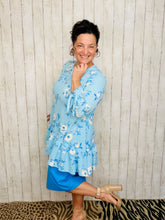 Jenny Ruffle High Low Tunic-Blue Floral