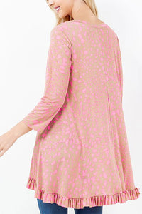 Samantha Ruffle High Low Tunic-Pink & Leopard