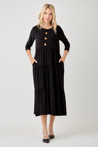 Tonya & Wood Button Dress- Black