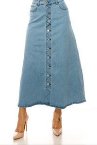 Cassandra Long Button Front Jean Skirt