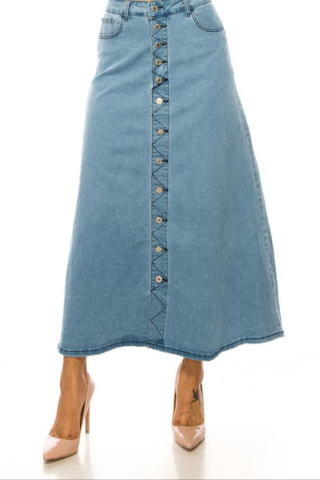 Cassandra Long Button Front Jean Skirt