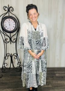 Cheri Patchwork Dress- Black & White