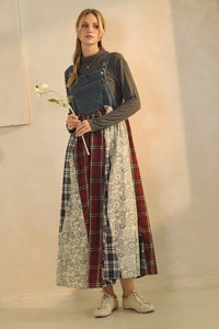 Patchwork & Lace Print Overall/Jumper Dress