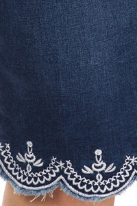Lacy Detail Jean Skirt-Medium Wash