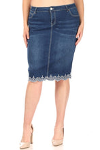 Lacy Detail Jean Skirt-Medium Wash