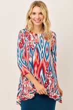 Samantha Ruffle High Low Tunic-Teal & Rust