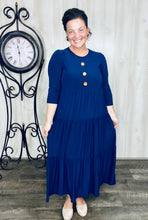 Tonya & Wood Button Dress- Navy
