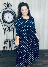 Tonya Tiered Dress- Navy Polkdadot
