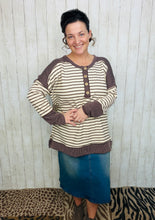 Harper Ribbed Knit Striped Top- Cream & Brown