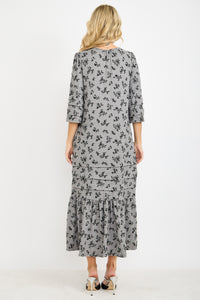 Rena Charcoal & Ditsy Floral Print Dress